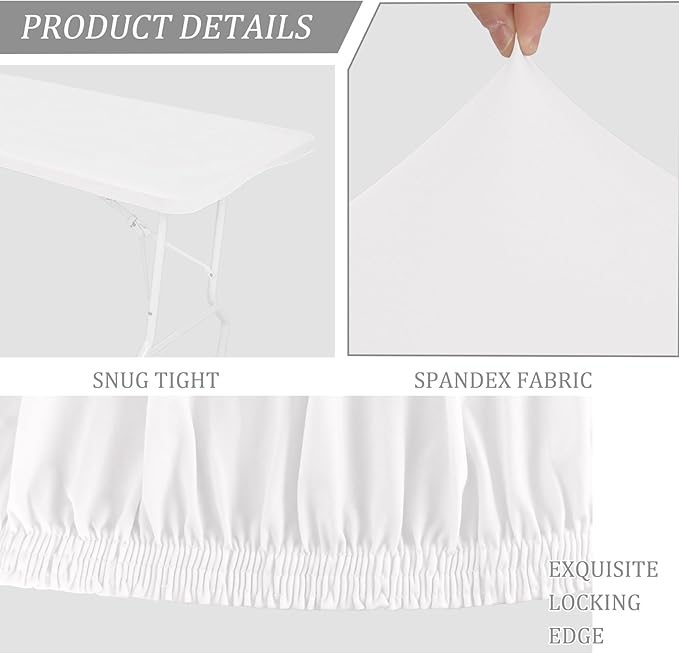4 Pack Spandex Tablecloth Table Top Cap Cover Washable Elastic Rectangle Tablecloth for 6 FT Folding Tables for Indoor Outdoor Party (72 x 30 Inches, White)