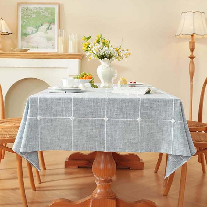 Zobesta Blue Table Cloth Rectangle Table 53 x 120 Inch,Cotton Blue Linen Gingham Tablecloth Rectangle, Heavy Weight Washable Boho Tablecloth for Outdoor, Party, Holiday, Picnic, Dining