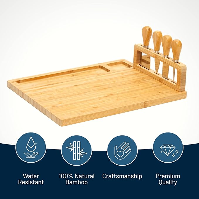 RoyalHouse Bamboo Cheese Board and Charcuterie Boards Set & Serving Tray for Meat, and Wine - Birthday Gifts for Women, Wedding Gift for Couples 2025, Bridal Shower, Housewarming Gift New Home