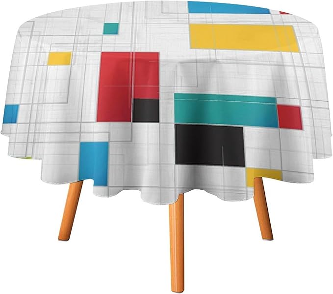 Mid Century Round Tablecloth, Abstract Geometric Mid Century Retro 50S 60S Tablecloth for Home Party Dining Room Kitchen Decor 60Inch(152cm)