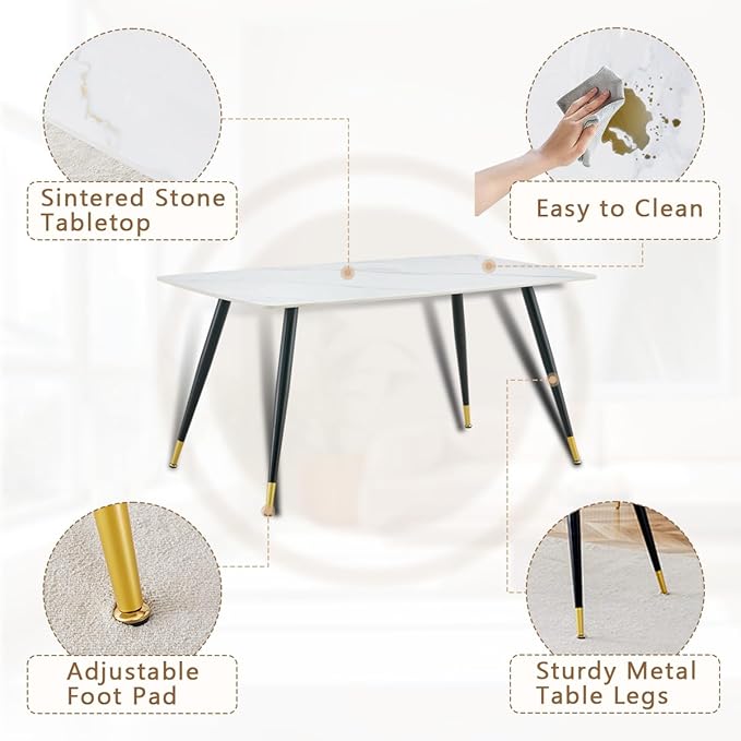 Dining Table Set for 6 with Chairs, Sintered Stone Kitchen Table Top and Modern Chairs Set of 6 for Kitchen Dining Room