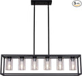 XILICON Dining Rooms Black Chandeliers,Kitchen Island Farmhouse Lighting Fixture Industrial Rustic Ceiling Hanging 6 Light Modern Pendant Light with Glass Shade