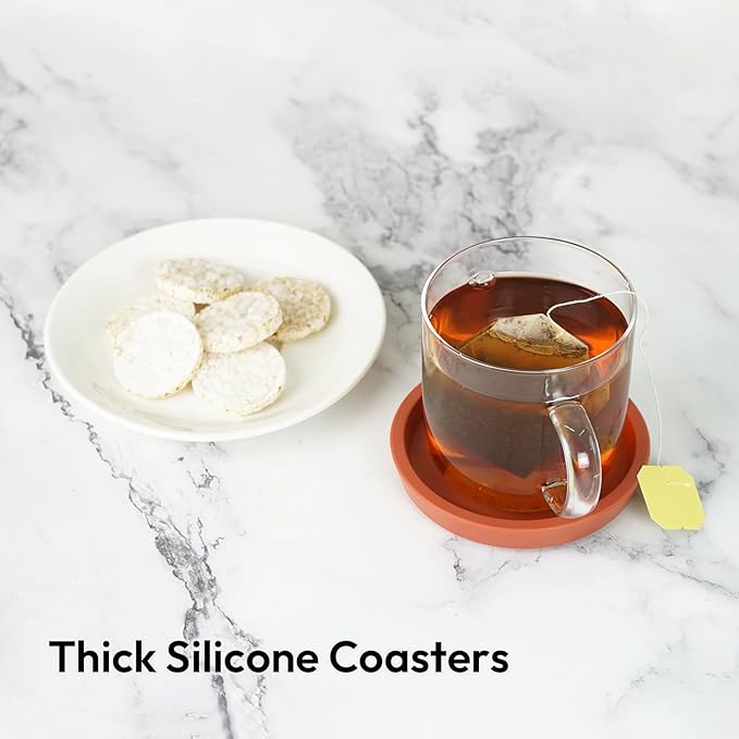 Carrotez Thick Silicone Coasters for Drinks, Round Bulky Cup Coasters for Coffee Table, Desk, Set of 2 - Burnt Orange