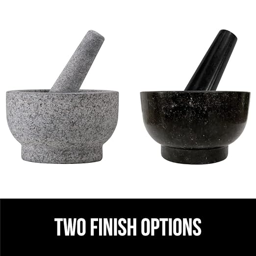 GORILLA GRIP Heavy Duty Mortar and Pestle Set with Slip Resistant Base, 2 Cup, 100% Granite Stone Molcajete Guacamole Bowl, Grind Seeds, Spices, Crush Garlic, Kitchen Muddler for Fresh Herbs, Gray