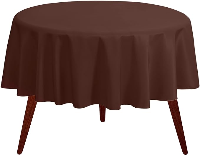 Gee Di Moda Round Tablecloth - 132 Inch Chocolate Round Table Cloth for 72 to 96 Inch Round Tables - Heavy Duty Washable Fabric - for Buffet Table, Holiday Party, Dinner, Wedding & Baby Shower