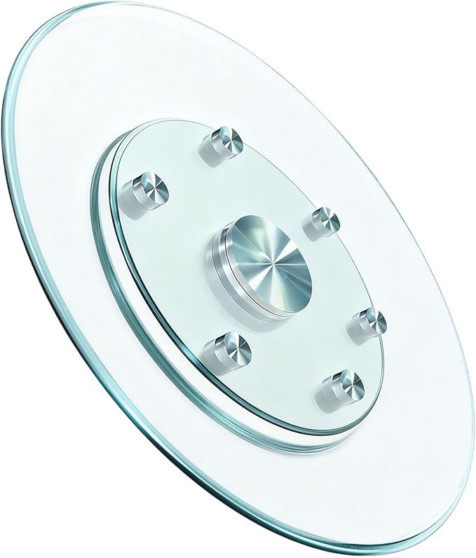 34" Glass Lazy Susan for Dining Table, Glass Turntable Table Centerpiece with 6 Rotating Wheels, 360° Smooth and Silent Spin Tabletop Rotating Tray, for Family Gatherings, Banquets, Weddings, 86 cm