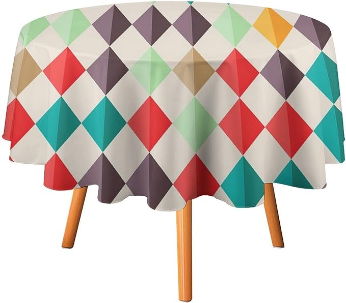 Abstract Geometric Round Tablecloth, Modern Mid Century Background Mid Century Colorful Print Pattern Tablecloth for Home Party Dining Room Kitchen Decor 50Inch(127cm)