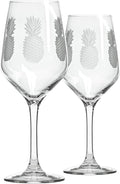 Rolf Glass Fresh Pineapple White Wine Glass | 10.75oz | Lead-Free and Diamond-Wheel Engraved | Made in the USA | Tropical Glassware with Etched Pineapple Design | Set of 2