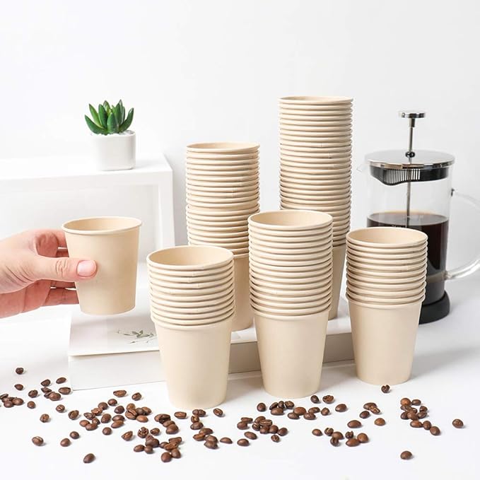 Disposable Coffee Paper Cups, Plant Fiber Brown Hot Drink 160 Count 8 oz