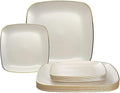 " OCCASIONS " 100 Plates Pack,(50 Guests) Premium Wedding Party Disposable Plastic Plates Set -50 x 10'' Dinner + 50 x 7'' Salad/Dessert (Belize Square in Ivory & Gold)