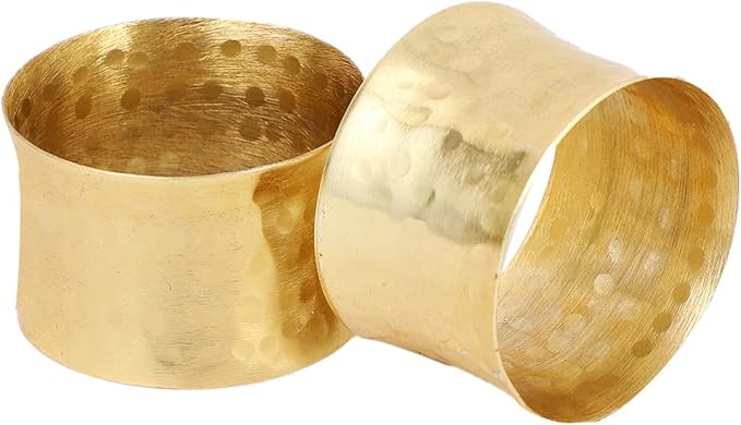 Handmade Round Hammered Golden Napkin Rings Holder for Dinning Table Parties Everyday, Set of 12