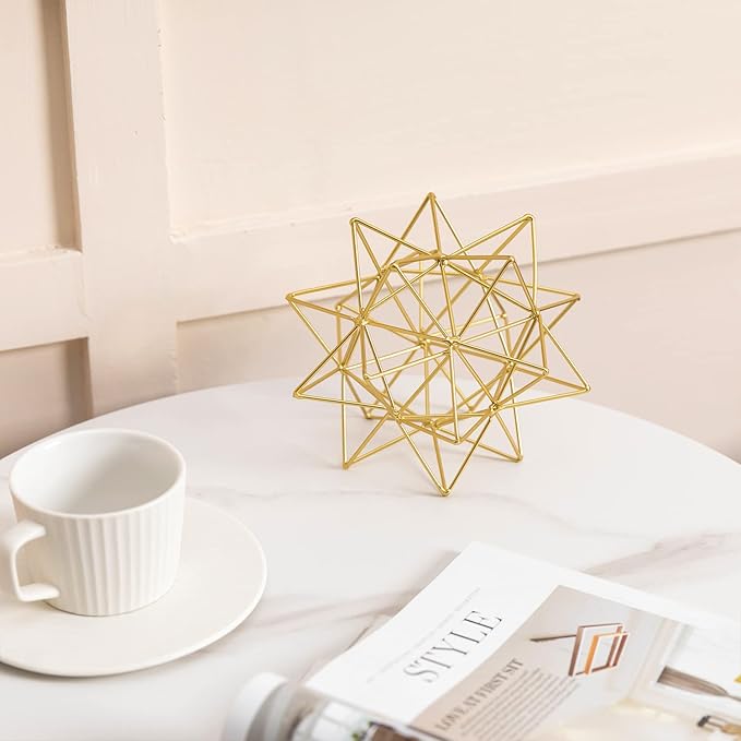 Metal Geometric Table Top Decor, 3D Metal Geometric Sculpture, Gold Abstract Sculpture for Home Decor, Table Art Decorations for Home, Living Room, Office, Bedroom