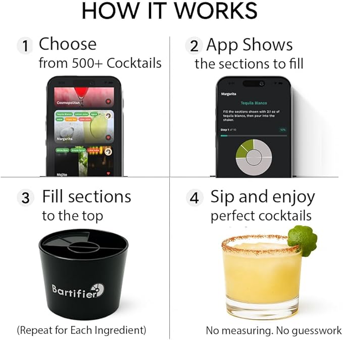 App-Guided Cocktail Maker — The Free App Shows You Where to Fill — Make 500+ Easy, Perfect Cocktails — Best Gift for Cocktail Lovers