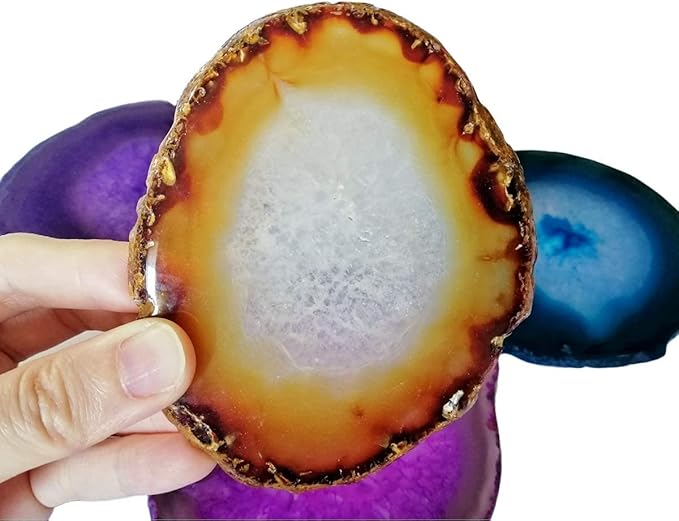 Agate Coaster for Drinks Mixed Color Crystal Coasters Set of 4 with Rubber Bumpers 3-4" for Coffee Wine or Bar Glasses