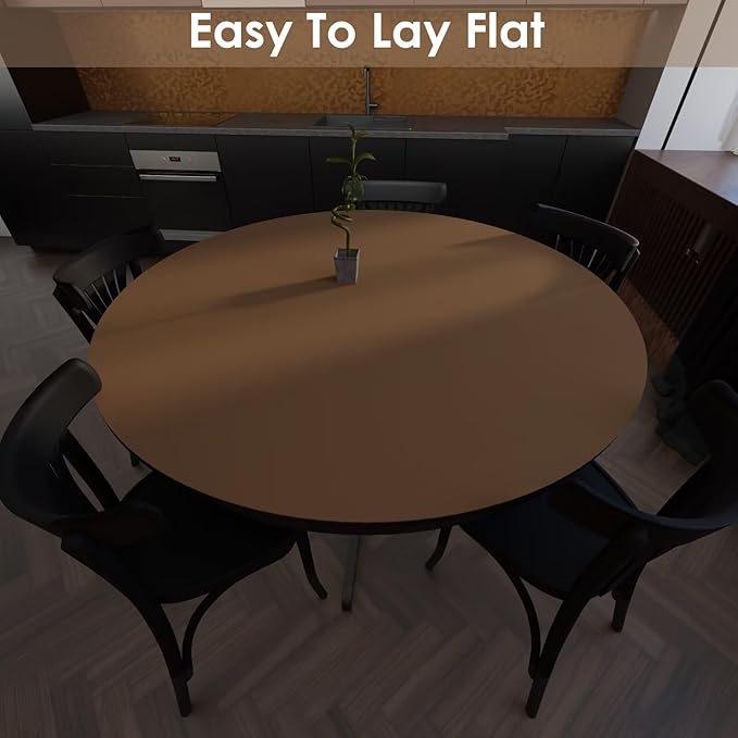 Round Table Pad, 1.8mm Thick, Dia.43 Inch, Leather Table Cover, Dining Table Protector, Table Top Protector (Mud Color + Champagne Gold)