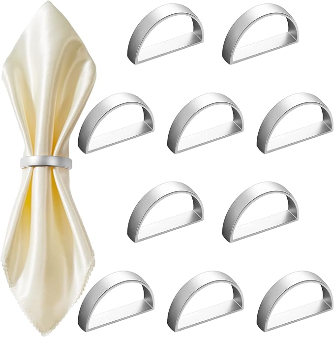 20 Pcs Stainless Steel Napkin Rings Metal Napkin Ring Holders Valentine's Day Modern Serviette Buckles Metallic Adornment for Spring Table Kitchen Dinner Party Wedding(Matte Silver Semicircle)