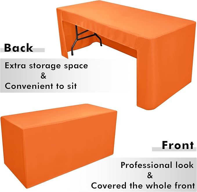 Nasitos 2 Pack 6' Fitted Tablecloth Orange Trade Show Table Cloth-Open Back Valentines Tablecloth Washable and Wrinkle Resistant Rectangular Trade Show Table Cover for Parties, Banquet, Baby Shower