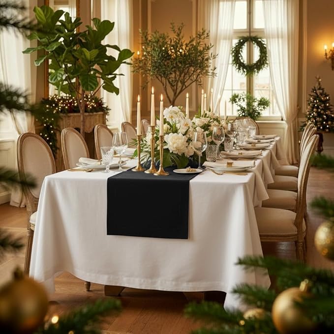 D'Moksha Homes Linen Black Table Runner 120 Inches Long - 100% Pure Linen Dining Table Runner 14 x 120 Inch for Spring, Easter - Machine Washable