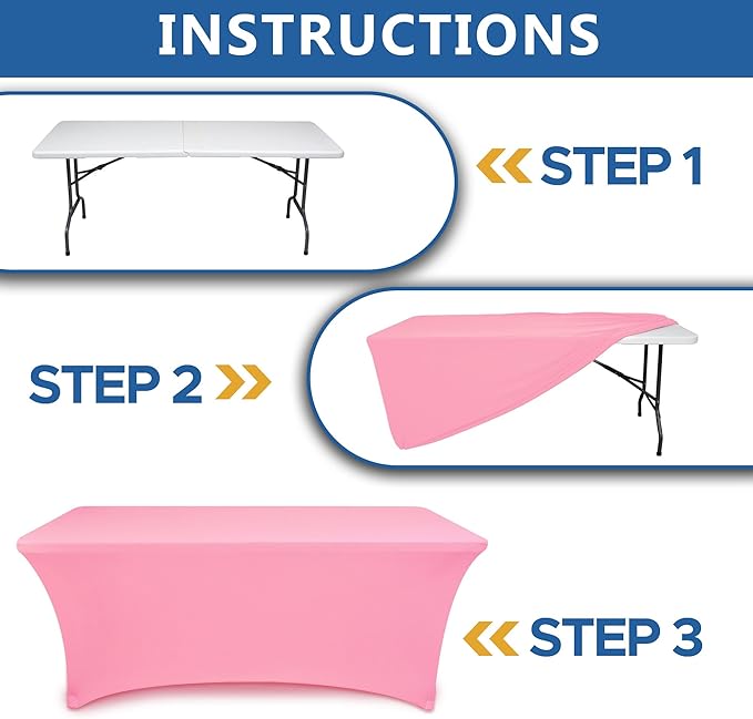 Table Cover for 6 Foot Rectangle Tables-6 Pack Pink Fitted Stretch Tablecloth-Elastic Spandex Tablecloths for Party, Wedding, Vendor Booth Display, Banquet Buffet Event, Craft Trade Show