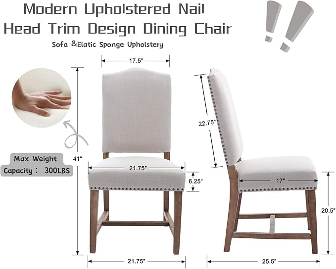 CIMOTA Mid Century Modern Dining Chairs Set of 6, Farmhouse Upholstered Dining Room Chairs Comfortable Kitchen Side Chairs with High Back/Natural Solid Wood Frame, Linen Beige
