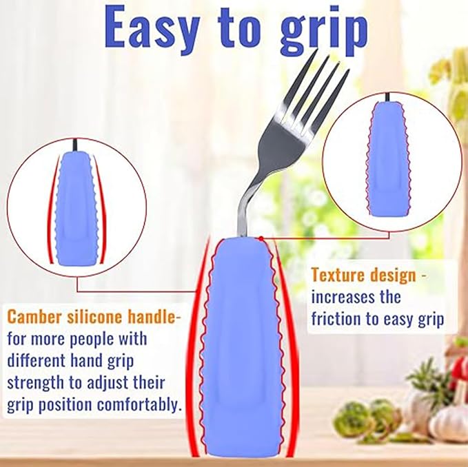 Adaptive Utensils Set for Hand Tremors,Arthritis and Parkinsons -Weighted Silverware with Non-Slip Handle to Easy Grip,Eating Flatware for Elderly Use (Left Hand 1fork+1spoon=1set,Purple)