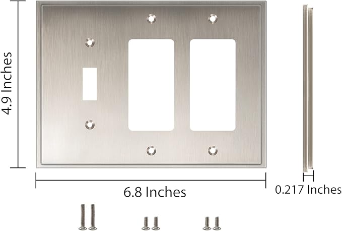 Henne Bery Soft Modern Decorative Wall Plate Switch Plate Outlet Cover (Double Decorator/Single Toggle, Satin Nickel)