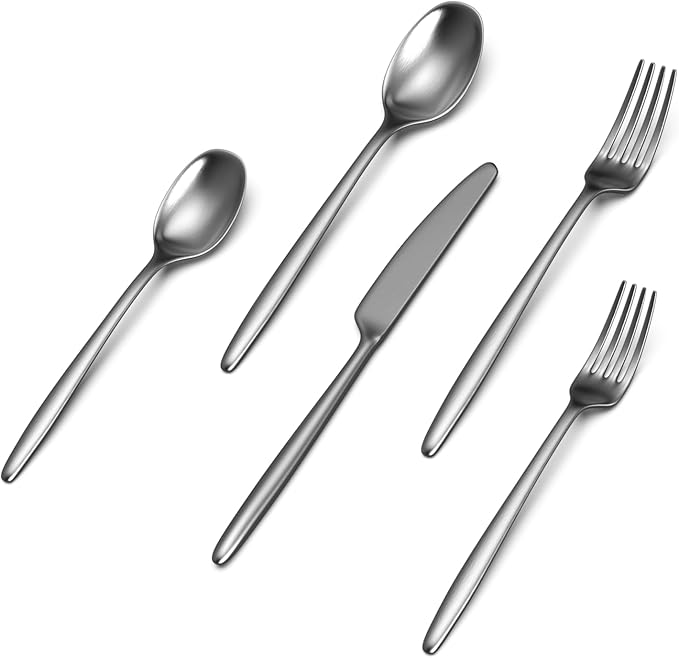 JazzUpCo Ava Flatware Flatware non toxic 18/10 stainless steel dishwasher safe (Matte Silver, 8 Person Set (40 Pieces))