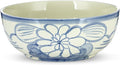 LemonRoad Large Blue and White Bowl Hand Painted Stoneware Decorative Bowls 16" x 7.7'' Floral Chinoiserie Ceramic Planter XL Pottery Porcelain Rice Bowl for Cereal Fruit Serving Kitchen Centerpiece
