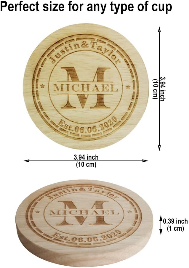 Personalized Monogram Coasters, Custom Engraved - Wooden Drink Coasters, Set of 6 - Great Gifts