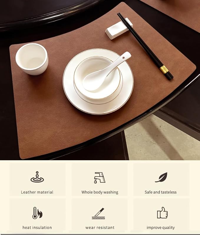 Leather Round Table Washable Placemats, Thick Faux Leather Heat Resistant Wedge Table Placemat, Waterproof Non-Slip Easy to Clean Place mat for Kitchen Coffee Dining Room Table Set of 14