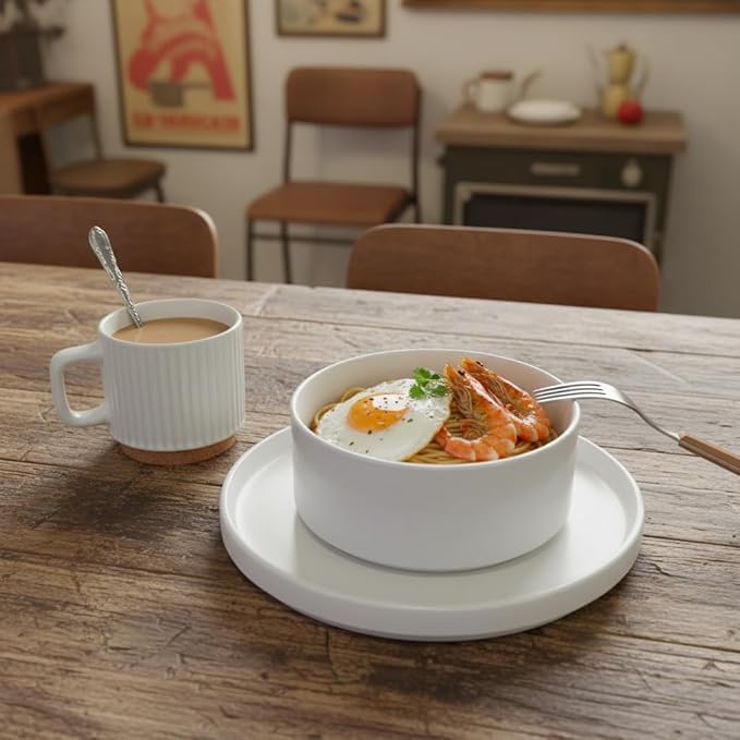 12-Piece Porcelain Scratch Resistant Plates and Bowls Sets, Service for 4 Stoneware Dinnerware Sets, Ceramic Plates and Bowls Dishes Sets, White - Microwave and Dishwasher Safe