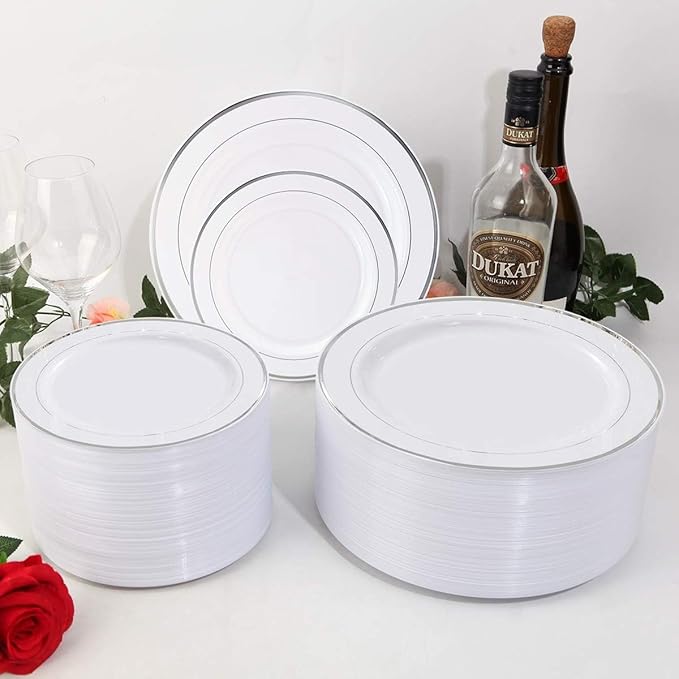 WELLIFE Silver Plastic Dinner Plates 72 Pieces, 10.25" Silver Disposable Plates, Premium Hard Plastic Lunch Plates, Ideal for Wedding and Party