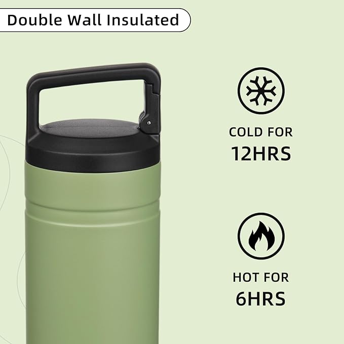 BJPKPK Insulated Water Bottle with 2 Lids,20 oz Double Wall Stainless Steel Vacuum Tumbler Travel Coffee Mug,Wide Mouth Thermal Cup,Forest Green