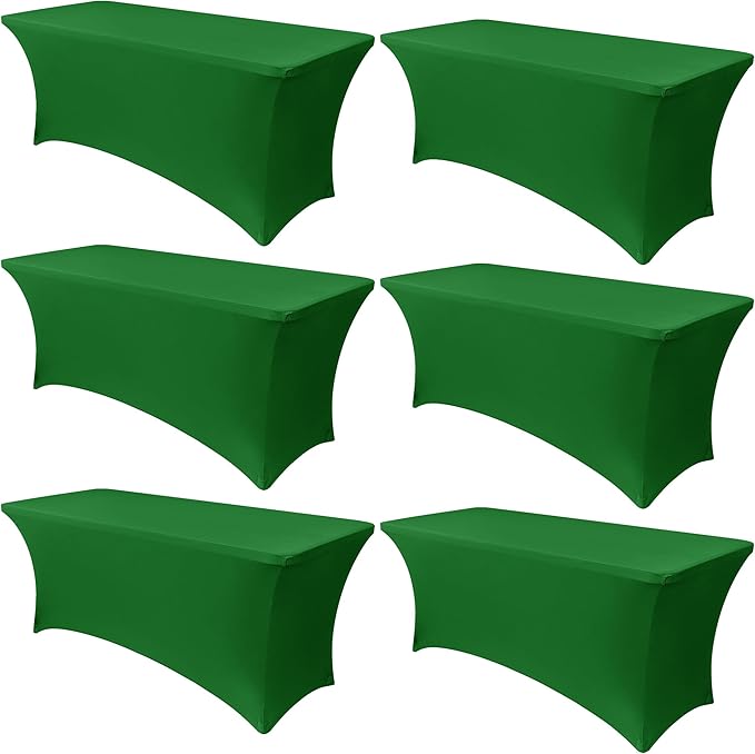 Obstal 6 Pack Stretch Spandex Table Covers for 8 Foot Tables - 8 FT Universal Rectangular Fitted Tablecloth Protector for Wedding, Banquet, Party (Green, 96 Length x 30 Width x 30 Height Inches)