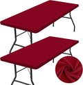 homing 2 Pack Rectangle Table Cloth, Elastic Fitted Fabric Tablecloth Fits for 4 Foot Folding Tables, Washable Table Cover for Picnic, Camping, Indoor & Valentine's Day (Wine Red, 30" x 48")