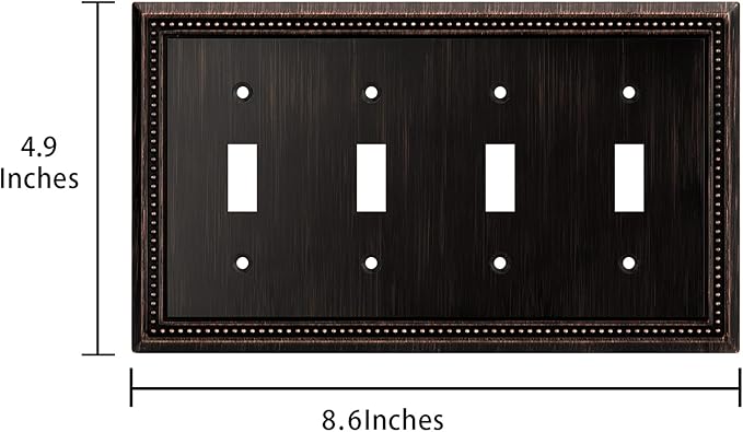 Henne Bery Sunken Pearls Heavy Duty Decorative Wall Plate Switch Plate Outlet Cover (Quad Toggle, Aged Bronze)