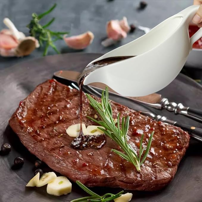20 OZ Gravy Boat - White Meat Sauce Boat With Spoon - Perfect for Gravy, Sauces and Syrups, Salad Dressings, Creamer, Broth, and More Server