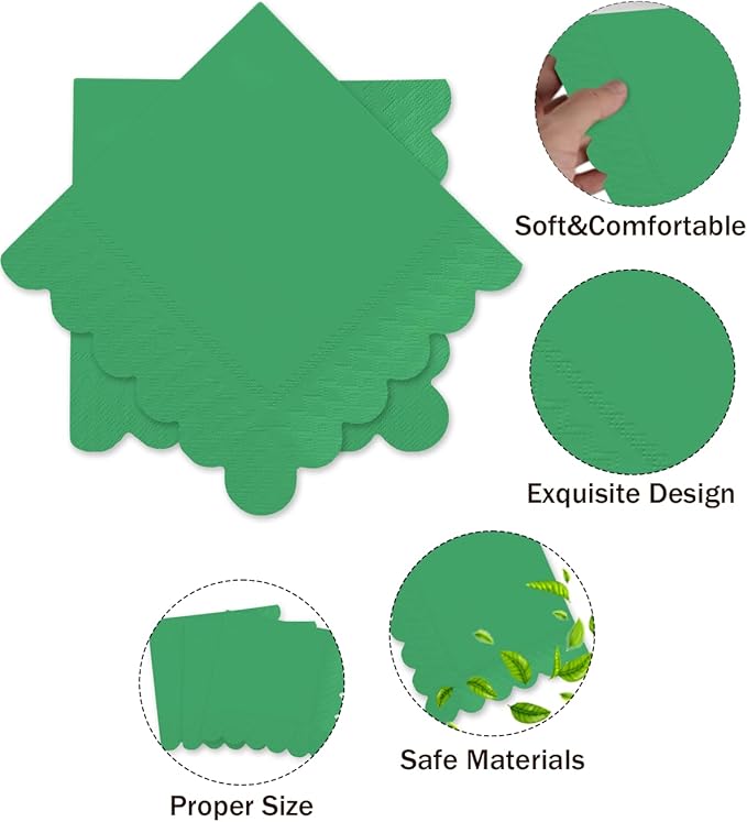 qiqee Brilliant Green Cocktail Dinner Napkins 5x5inch Disposable Beverage,Wedding, Birthday Party Dessert Wave Paper Napkins(120 Count)
