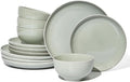 Santorini Mist Terracotta Reactive Glaze Plates and Bowls Sets, Stoneware Dinnerware Sets, Microwave and Dishwasher Safe Ceramic Dish Set Service for 4, Slate Green