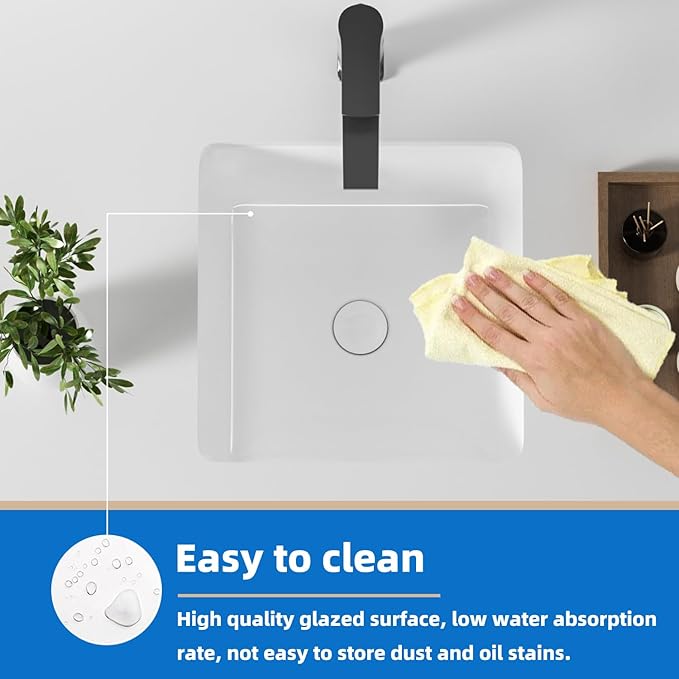 14 Inch Small Square White Undermount Bathroom Sink 13.75" x 13.75" Vanity Under Counter Basin Rectangle Vessel Sink Opening Size 11.5" x 11.5" Lavamanos Para Baños KINGWONG