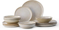 Bestone 12 Piece Round Kitchen Dinnerware Sets，Plates and Bowls sets,Dishes, Plates, Bowls, Dish Set, Chip Resistant Ceramic Dinnerware Set, Dishwasher/Microwave Safe,Service for 4,Brown