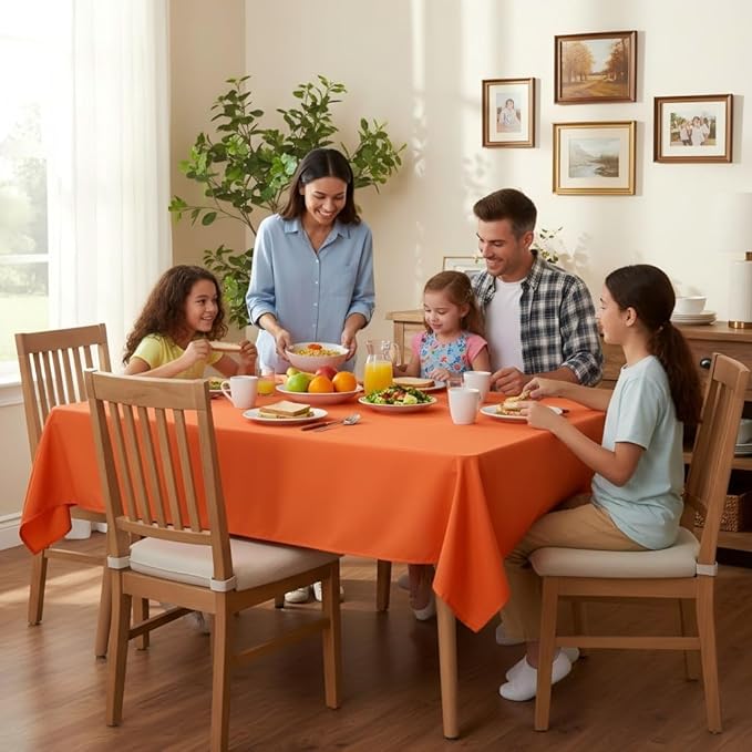 sancua Rectangle Tablecloth - 60 x 120 Inch - Stain and Wrinkle Resistant Washable Polyester Table Cloth, Decorative Fabric Table Cover for Dining Tables, Buffet Parties and Camping, Orange