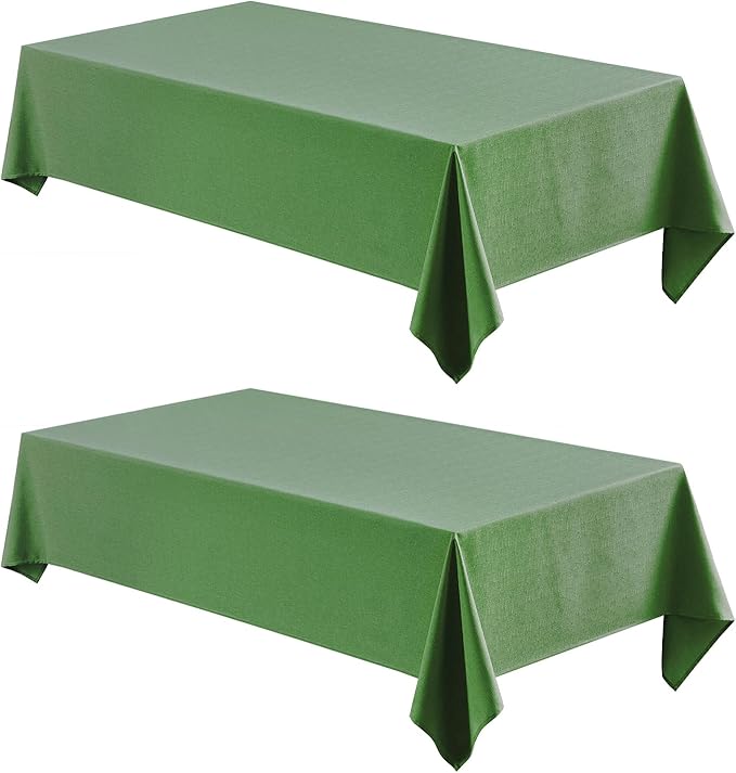 2 Pack Rectangle Tablecloth, 60x120 inch, Water Resistant Wrinkle Free Linen Textured Table Cloth Washable, Decorative Fabric Table Cover for Dining, Party and Camping, Green