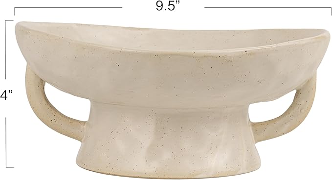 Creative Co-Op Stoneware Footed Pedestal Bowl with Handles, Reactive Glaze, White
