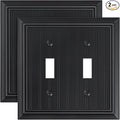 2-Pack Classic Beadboard Double Toggle Light Switch Cover Plate, Durable Natural Bamboo Fiber Decorative Switch Plate Covers, Matte Black 2 Gang Wall Plate
