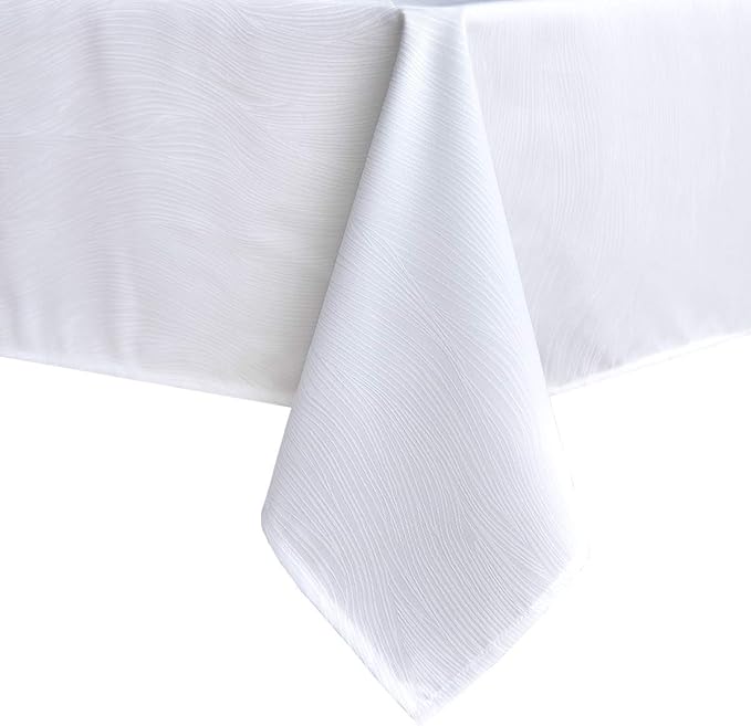 maxmill Jacquard Table Cloth Swirl Pattern Spillproof Wrinkle Resistant Heavy Weight Soft Tablecloth for Kitchen Dinning Tabletop Decoration Outdoor Picnic Rectangle 52 x 70 Inch White