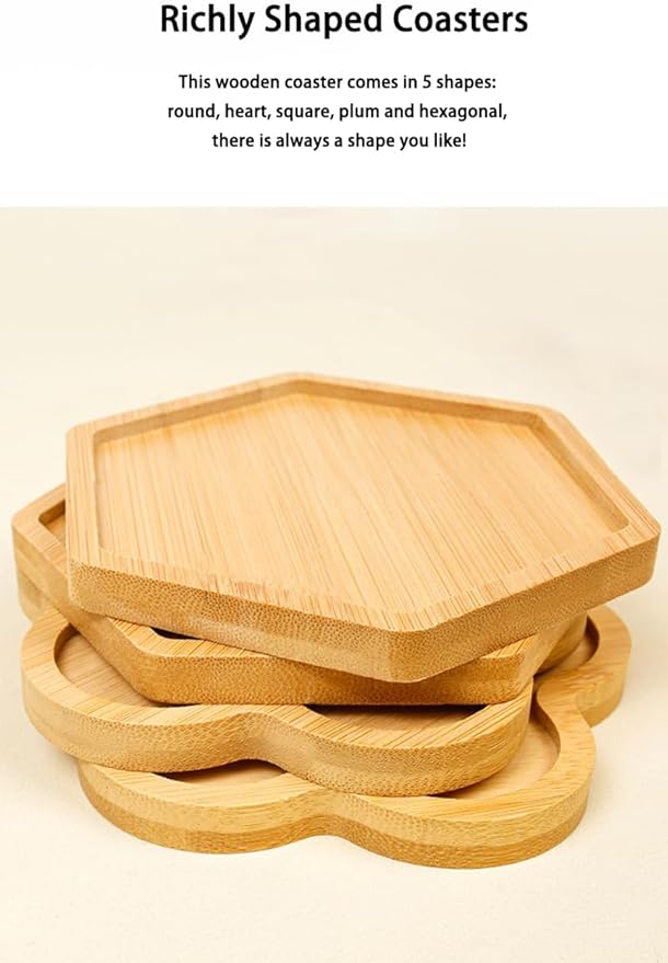 Wood Coasters Set of 4 - Handcrafted Drink Coaster Thick Heat-Resistant for Office, Bar, Farmhouse - Natural Bamboo Drink Cup Coasters for Table Protection