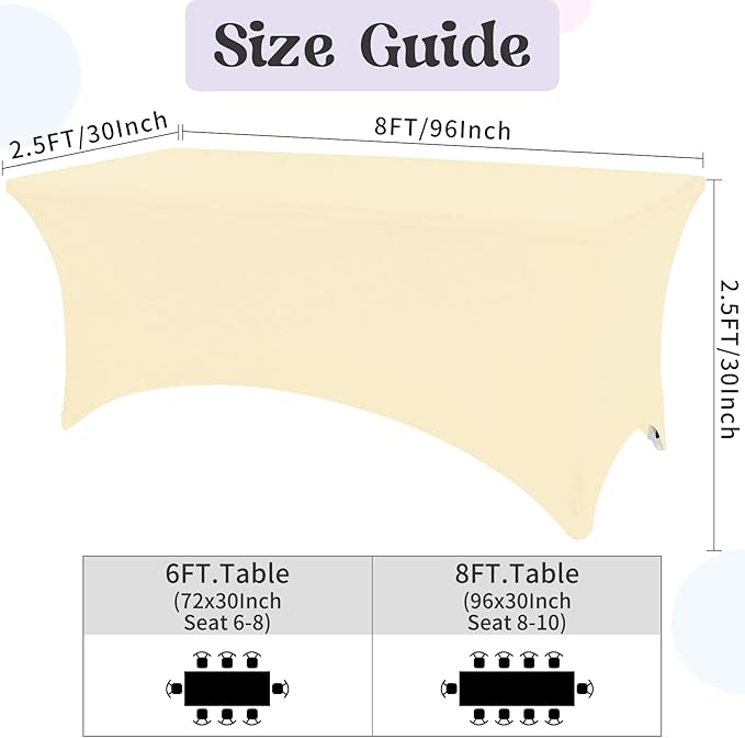 HAISIWLKJ 3 Pack Table Cloth 8ft Beige Tablecloths for Rectangle Folding Table Spandex Fitted Stretch Table Cover Wrinkle Resistant Washable Table Protector for Party, Wedding, Banquet, Festival.
