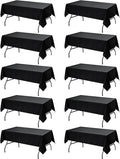 10-Pack Black Tablecloths for Rectangle Tables, 60 x 84 Inches, Stain-Resistant Polyester Fabric for 4 Foot Tables - Washable Table Covers for Weddings, Banquets, Birthday Parties, Events