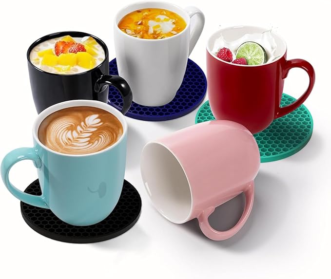 Silicone Coasters [8 Pack] with Holders Drink Coasters, for Hot or Cold Drinks Thickened, Non-Slip, Non-Stick (Black)